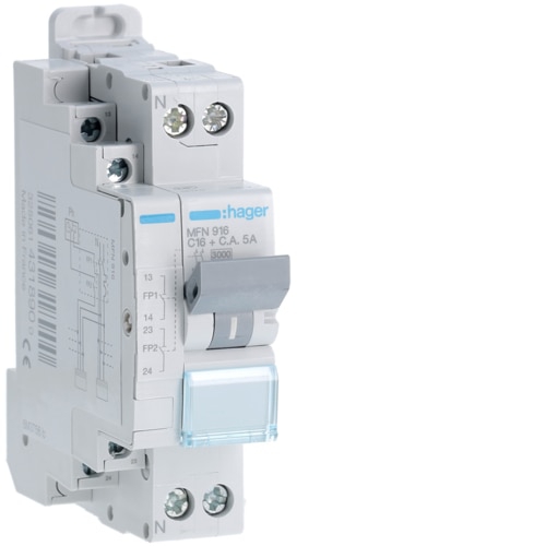 Disjoncteur bipolaire fil pilote 230V~ 16A - 3kA - courbe C - vis Hager