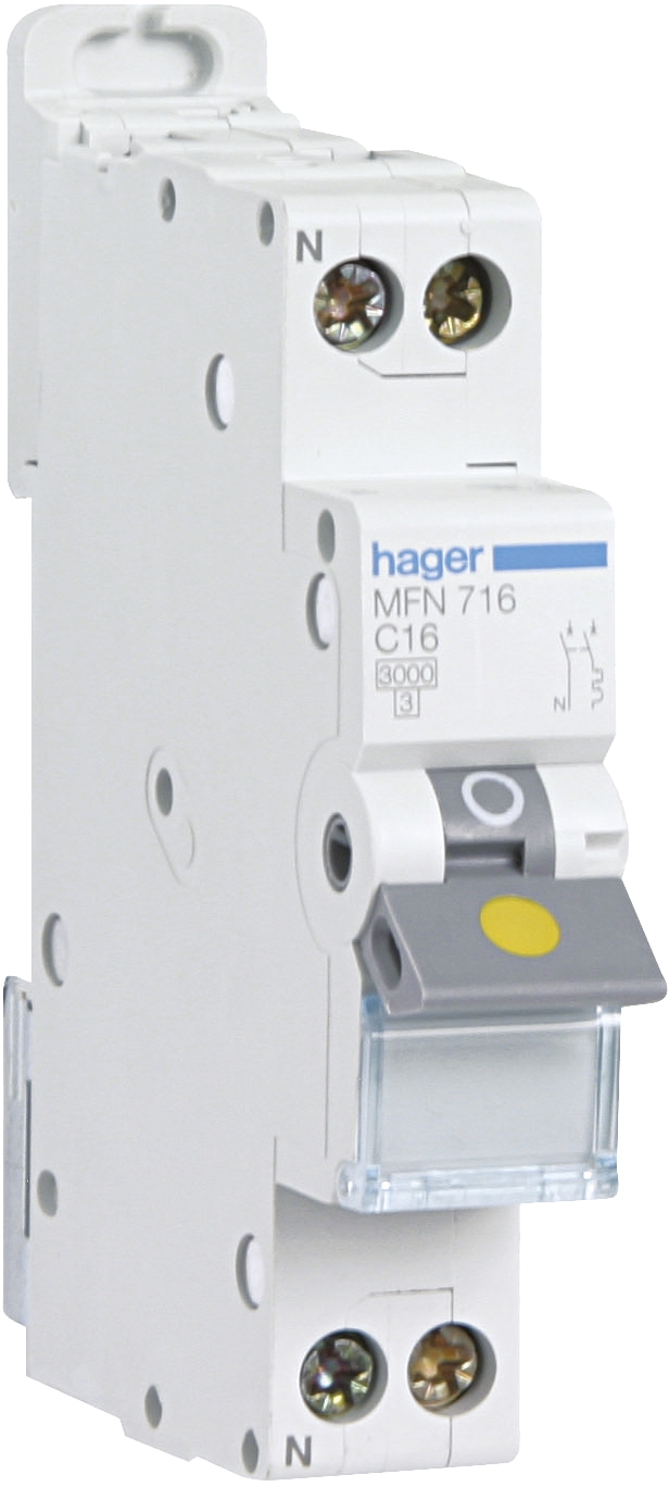 HAGER NFT716 DISJONCTEUR, 1P+N, 6-10KA, COURBE C, 16A ,1 MODULE