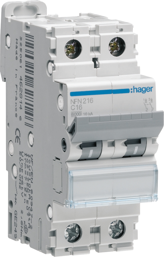 Disjoncteur 2P - Courbe D - 6/10 kA Hager