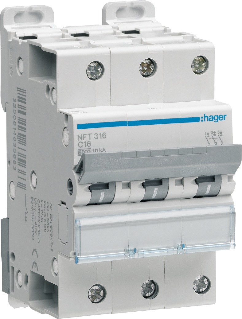 Disjoncteur 3P - Courbe D - 10 kA Hager