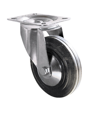 Roulette à platine pivotante caoutchouc noir à rouleaux Guitel Hervieu