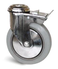 Roulette chromée à trou central pivotante à blocage caoutchouc gris 90 kg Guitel Hervieu