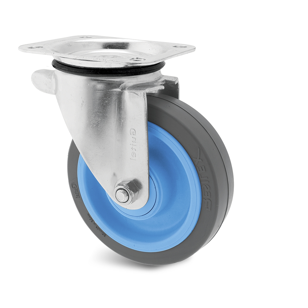 Roulette pivotante E4B-215 / E5B-219 à platine non tachant gris pare-fils étanche à billes manutention souple tous sol