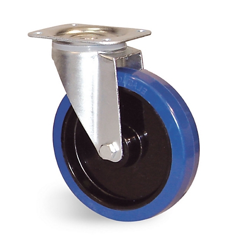 Roulette à platine pivotante caoutchouc élastique bleu Guitel Hervieu