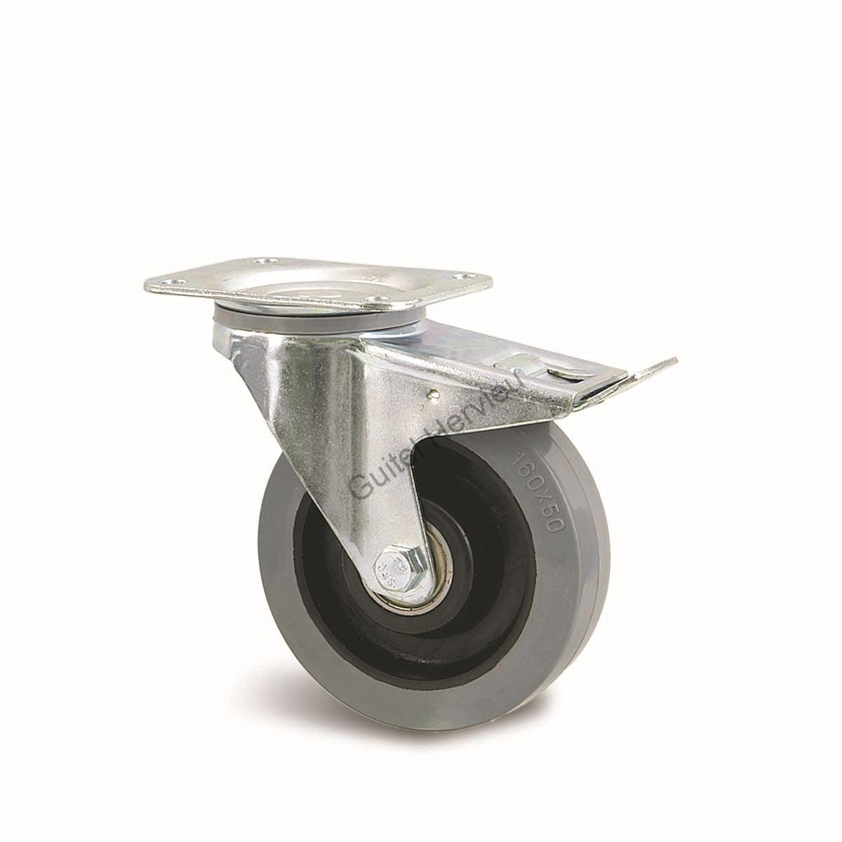 Roulette à platine pivotante à blocage caoutchouc élastique gris Ø 200 350 kg Guitel Hervieu