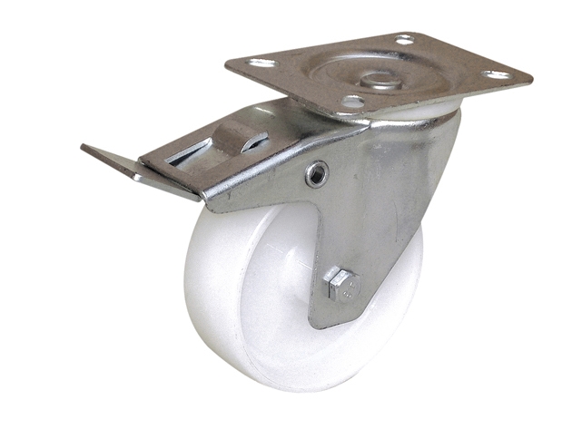 Roulette à platine pivotante à blocage polyamide blanc lisse Ø 80 mm 150 kg Guitel Hervieu