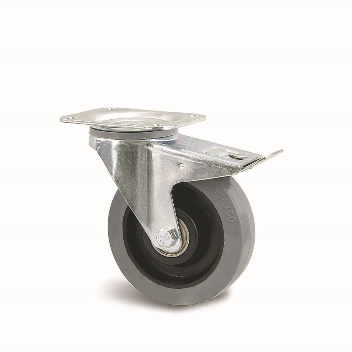 Roulette à platine pivotante à blocage caoutchouc élastique gris Guitel Hervieu