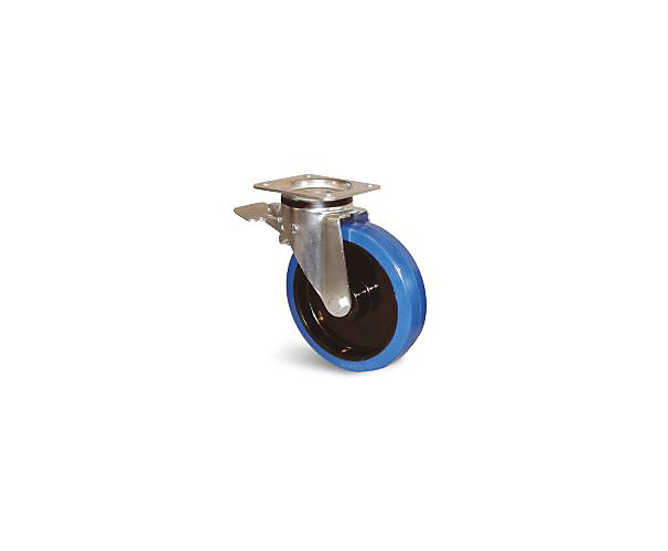 Roulette en polyamide à platine pivotante à double blocage bleue Guitel Hervieu