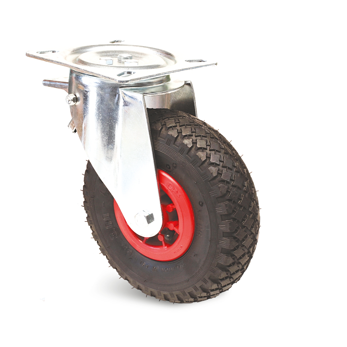 Roulette pivotante Resilex à platine roulement à rouleaux manutention douce pneumatique avec frein stop top