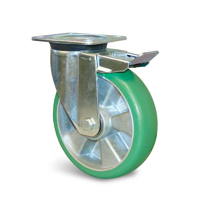 Roulette pivotante U5R-215 à platine bombée à billes non tachant résistant avec frein stop fix