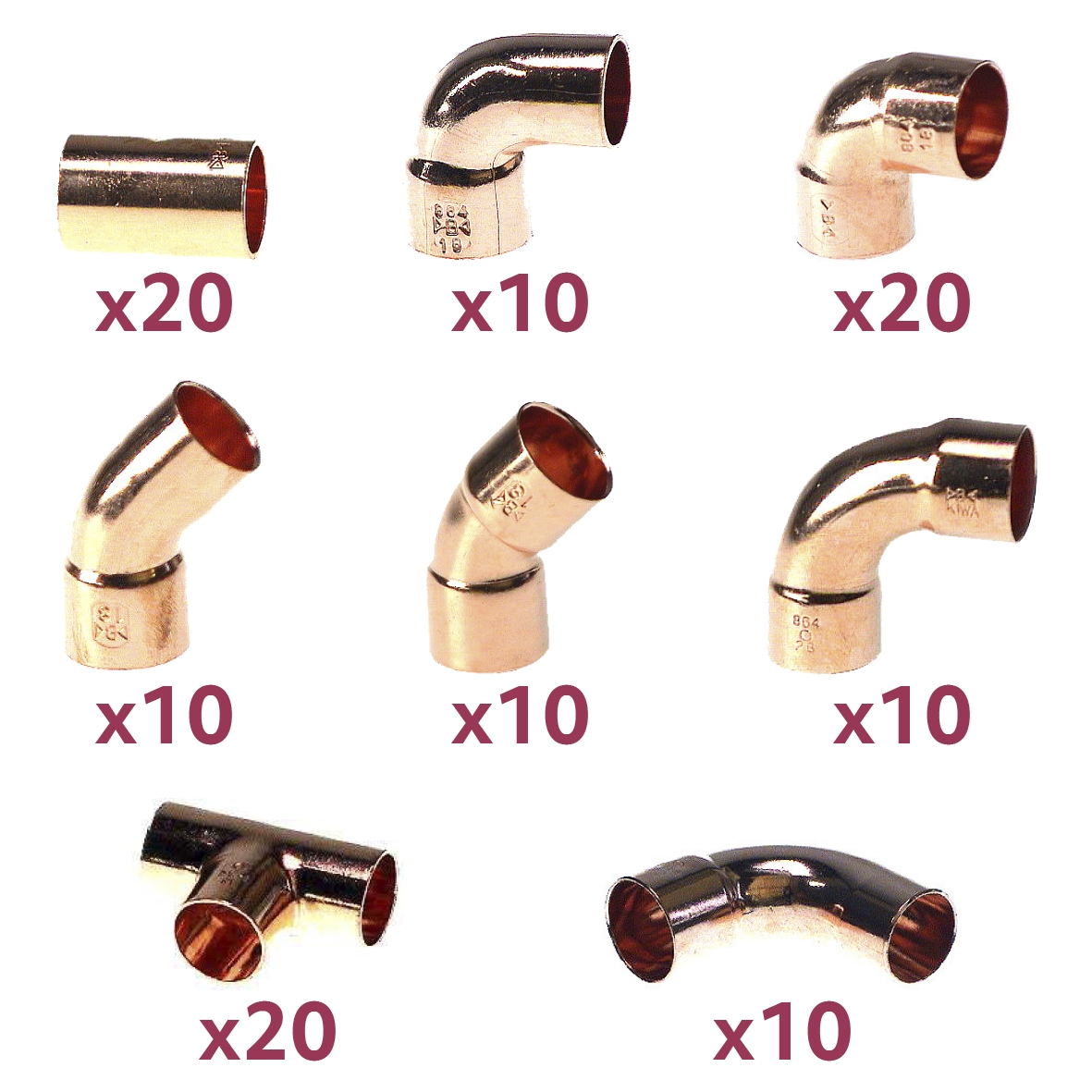  Lot de 120 raccords cuivre 14 