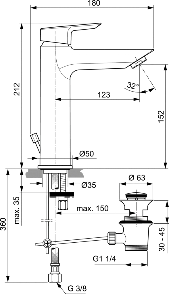 Mitigeur lavabo Tesi A6564AA Ideal Standard