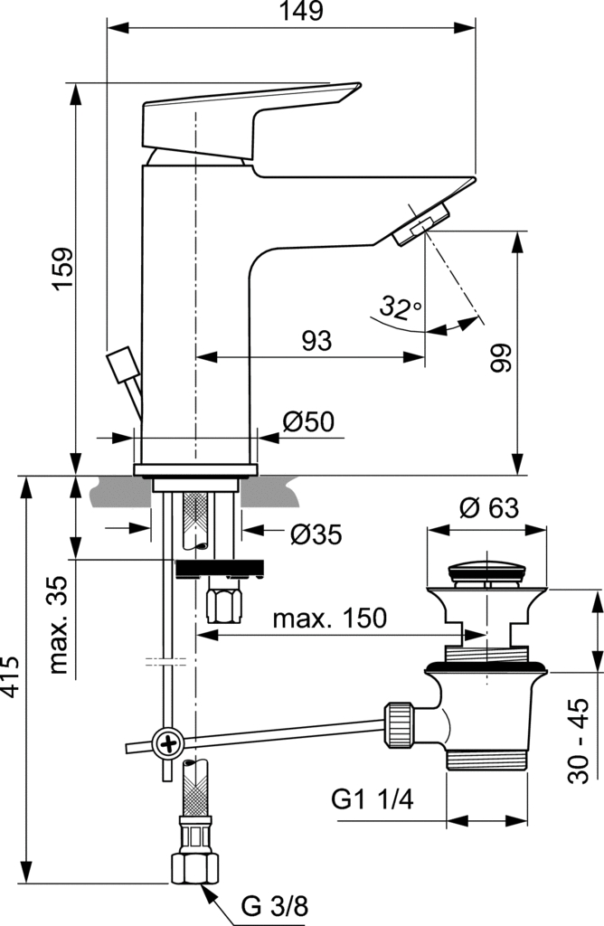 Mitigeur lavabo monotrou Tesi Ideal Standard