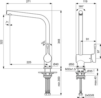 Mitigeur évier Ceralook - Bec haut Ideal Standard