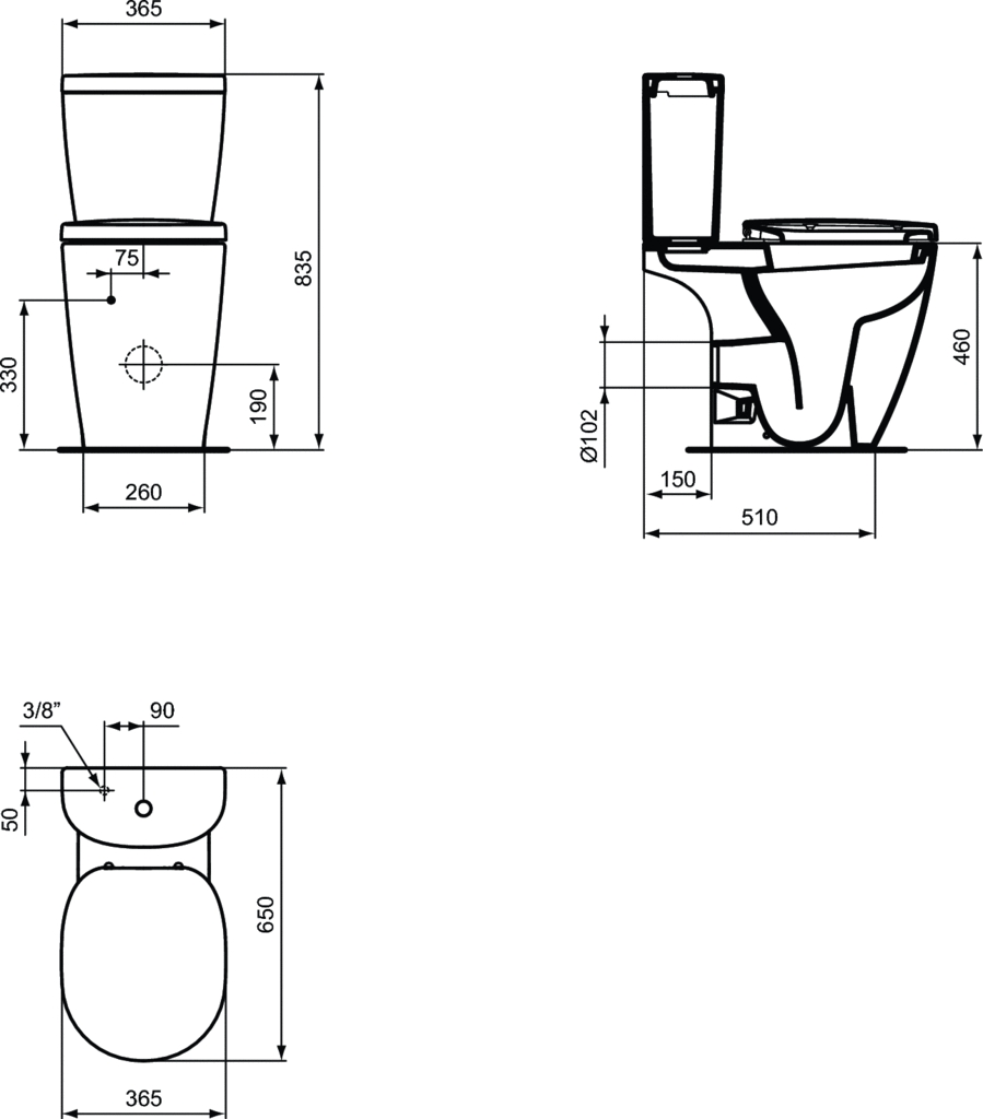 Cuvette seule à poser surélevée Connect Freedom - Sortie horizontale E607001 Ideal Standard