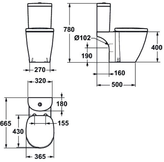 Réservoir Connect Arc 3/6 litres - Alimentation latérale E786101 Ideal Standard