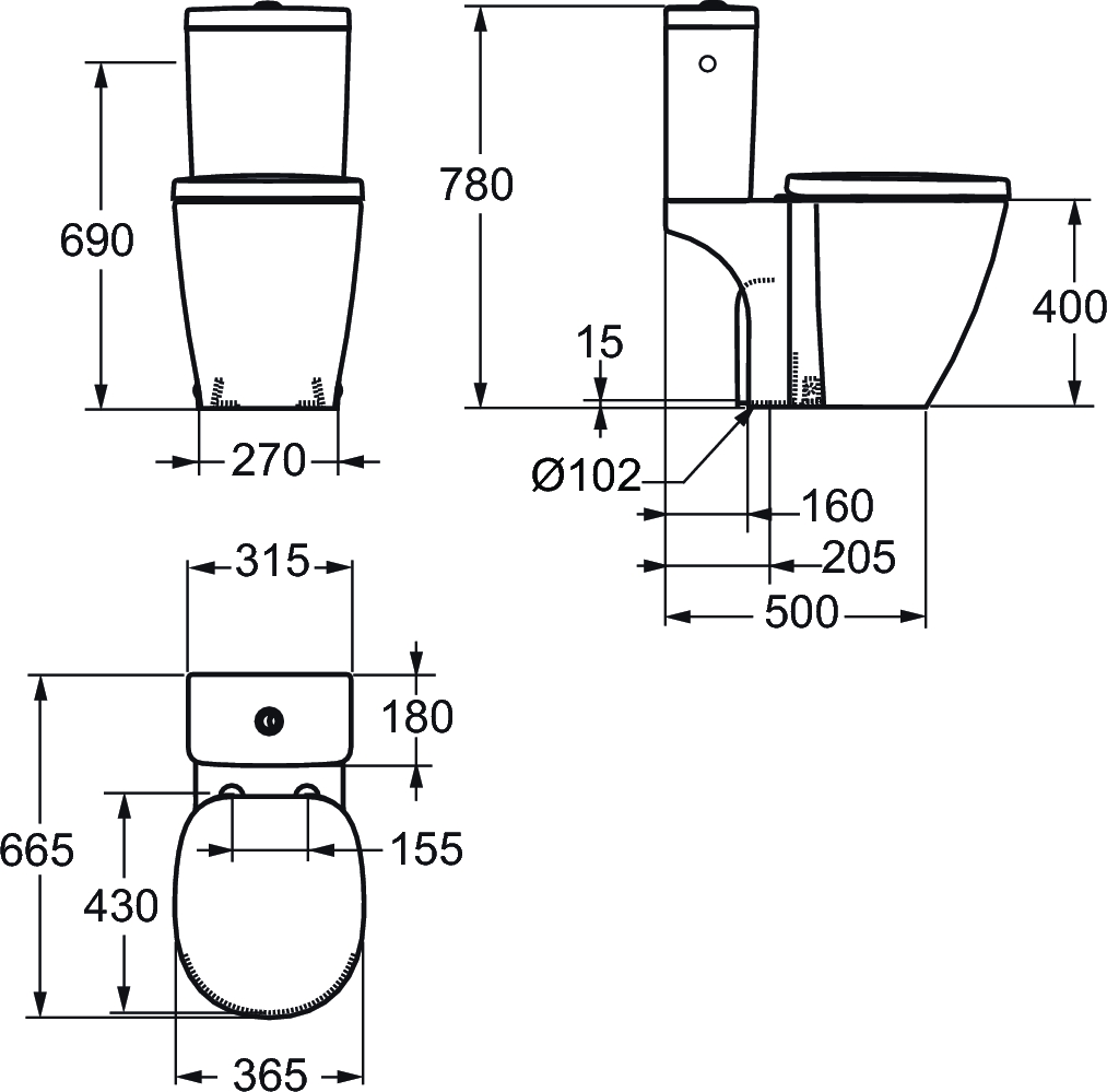 Réservoir Connect Cube 3/6 litres - Alimentation latérale E797101 Ideal Standard