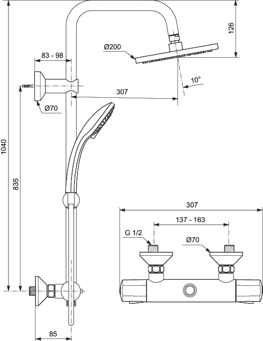 Colonne de douche thermostatique Olyos D1130AA Porcher