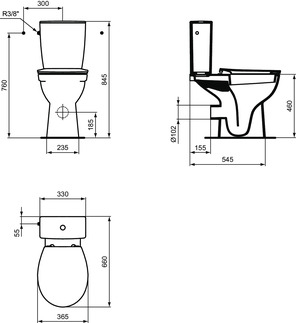 Pack WC à poser complet Ulysse - Sortie horizontale P014901 Porcher