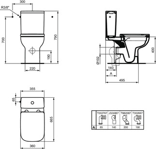 Pack WC à poser complet Okyris RimLs+ sans bride - Sortie horizontale Porcher