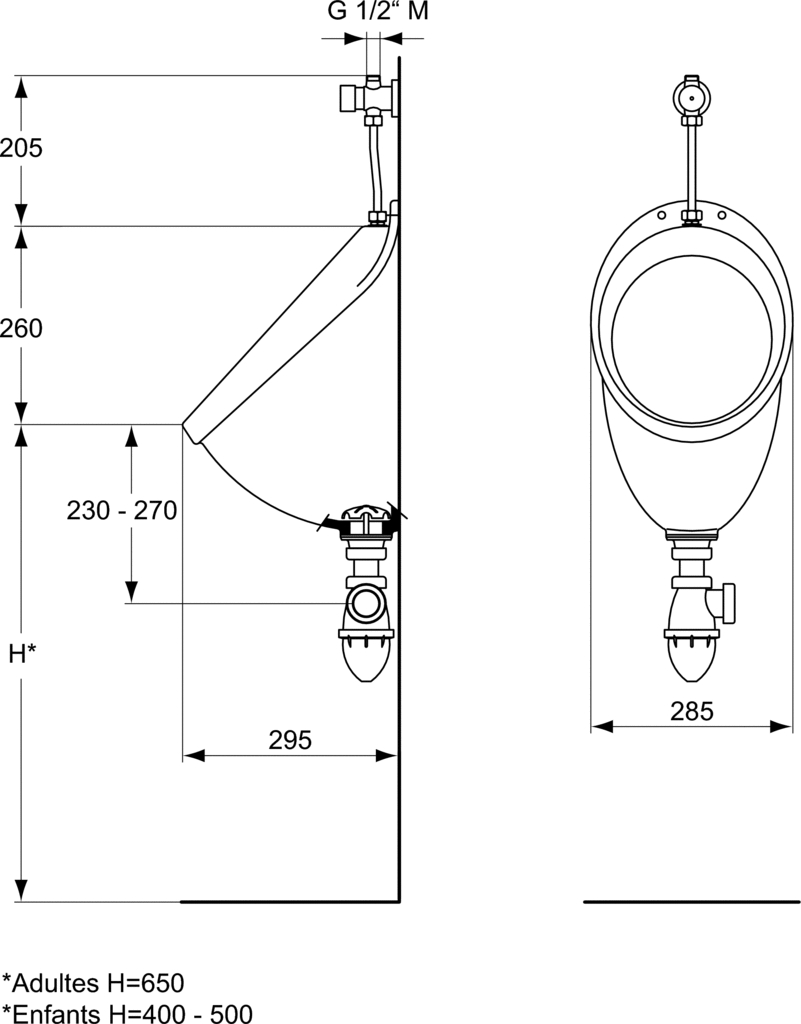 Pack urinoir de face complet P986201 Porcher