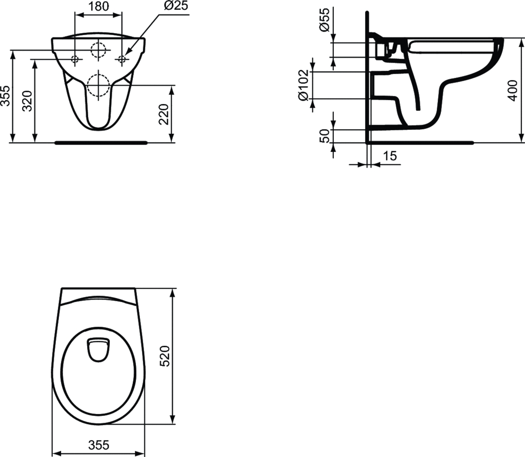 Cuvette WC suspendue Matura sans trou d'abattant Porcher