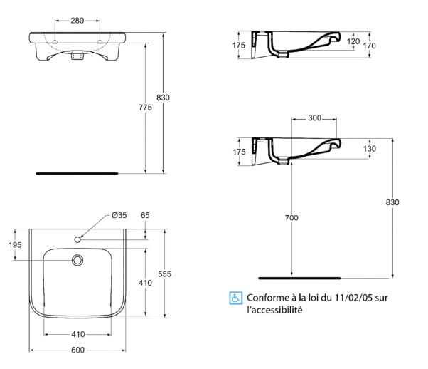 Lavabo PMR Matura 2 - 60 cm S221901 Porcher