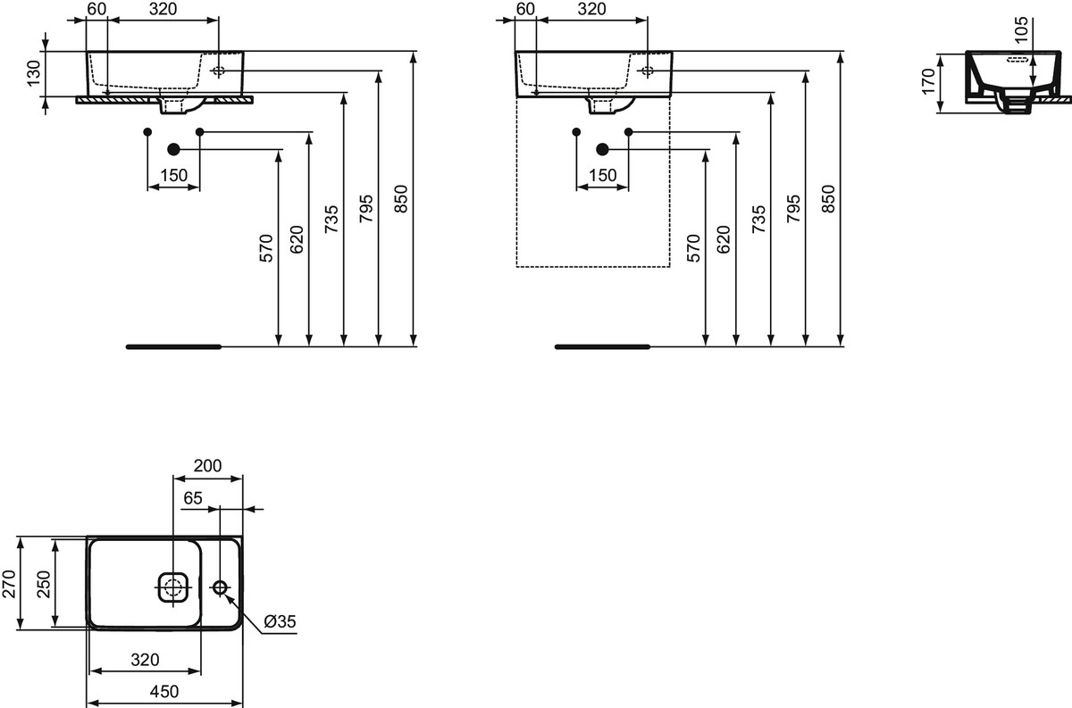 Lave-mains Strada II - Cuve à gauche Ideal Standard