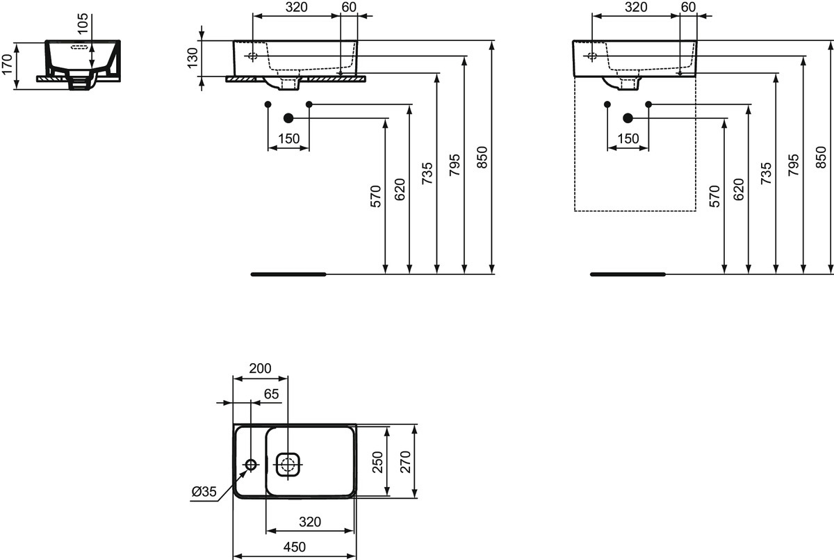 Lave-mains Strada II - Cuve à droite Ideal Standard