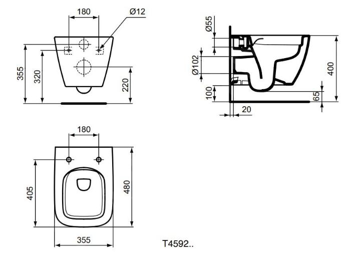 Cuvette WC suspendue courte i.life S sans bride Ideal Standard