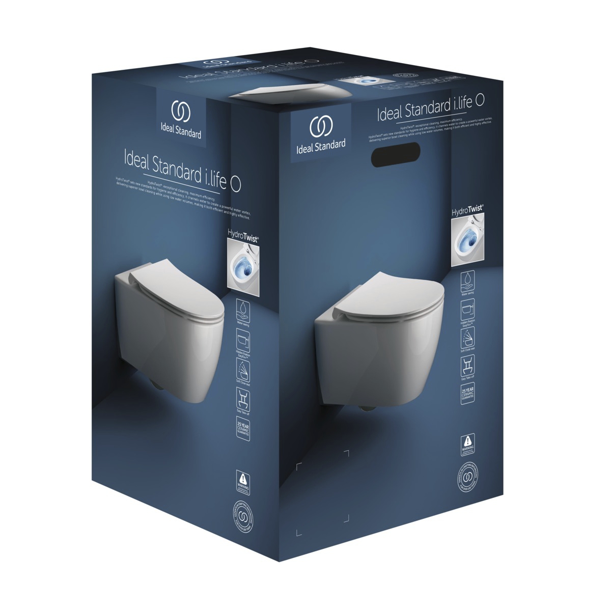 Pack cuvette WC suspendue i.life O sans bride HydroTwist abattant frein de chute Ideal Standard