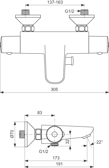 Mitigeur thermostatique bain-douche Ceratherm 50 A6019AA Ideal Standard