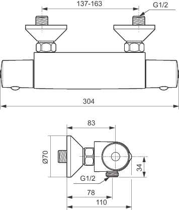 Mitigeur thermostatique douche Ceratherm 50 A6370AA Ideal Standard