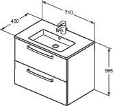 Meuble sous-plan et plan vasque Ulysse suspendu 2 tiroirs - 70 cm Porcher