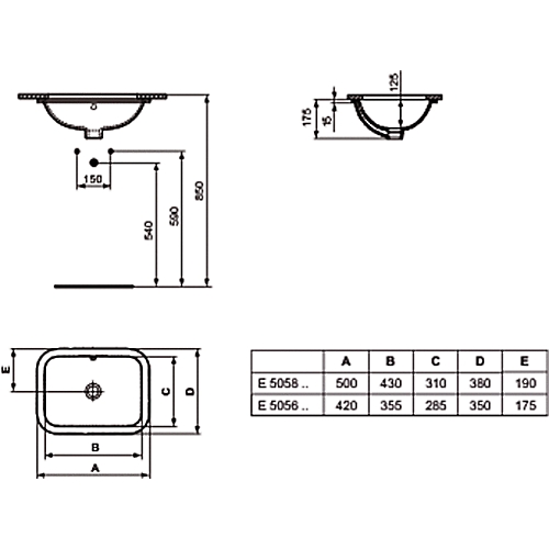 Vasque Connect rectangulaire à encastrer par-dessous Ideal Standard