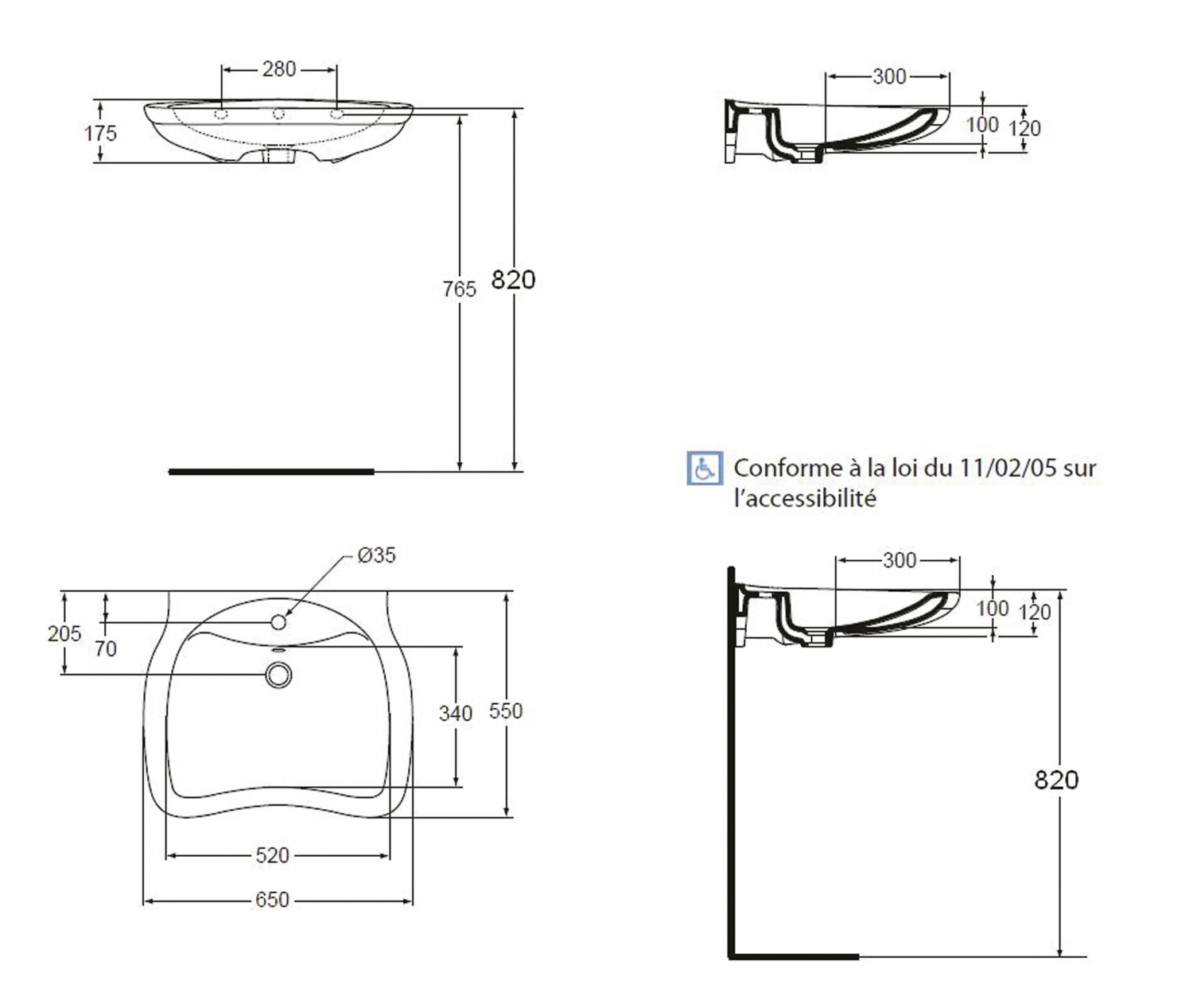 Lavabo PMR Matura 2 - 65 cm E765701 Porcher