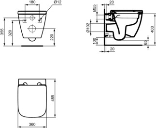Pack cuvette WC suspendue courte i.life S RimLS+ Ideal Standard