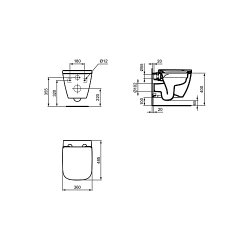 Pack cuvette WC suspendue courte i.life S RimLS+ Ideal Standard