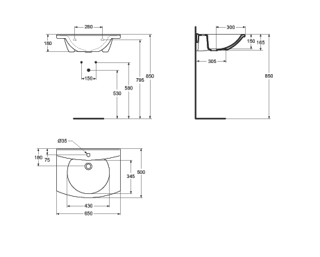 Lavabo PMR Matura - 65 cm P136201 Porcher