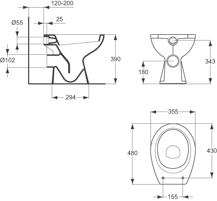 Cuvette seule à poser Matura - Sortie horizontale Porcher