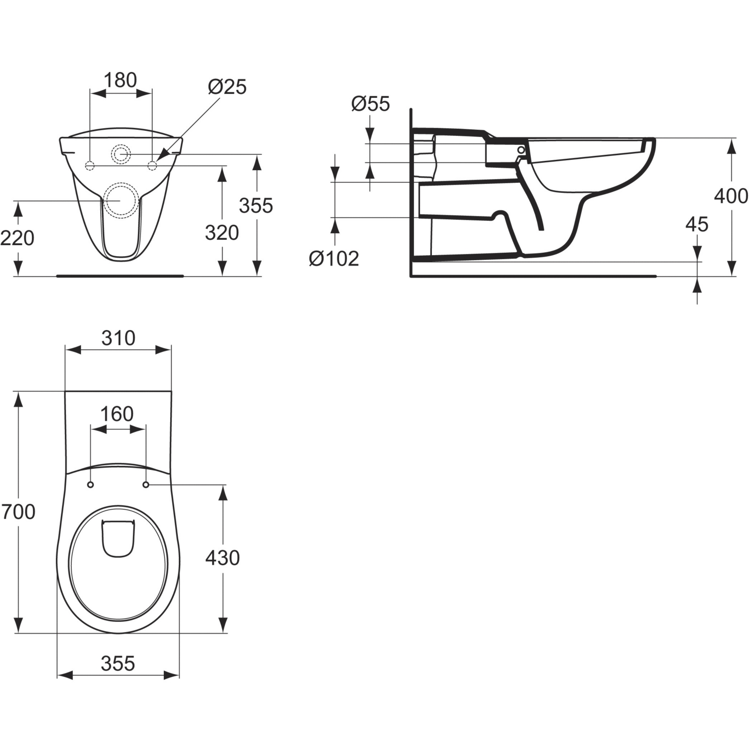 Cuvette WC suspendue rallongée Matura Porcher