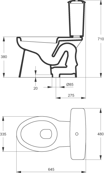 Réservoir simple chasse pour cuvette Aspirambo P945101 Porcher