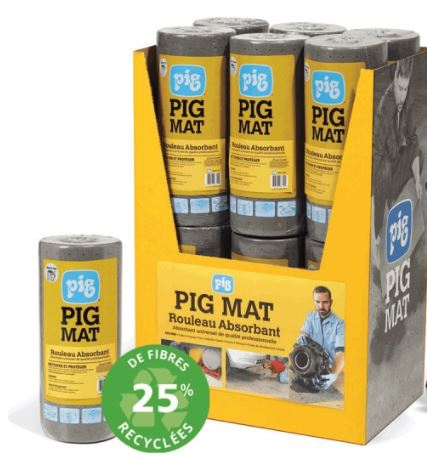 Pack 12 rouleaux absorbant Pig® Mat universel en carton présentoir New Pig