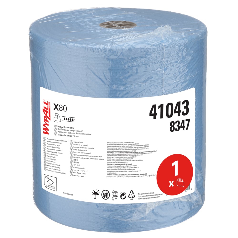 Chiffon d'essuyage réutilisable X80 Power Clean grand rouleau - Bleu