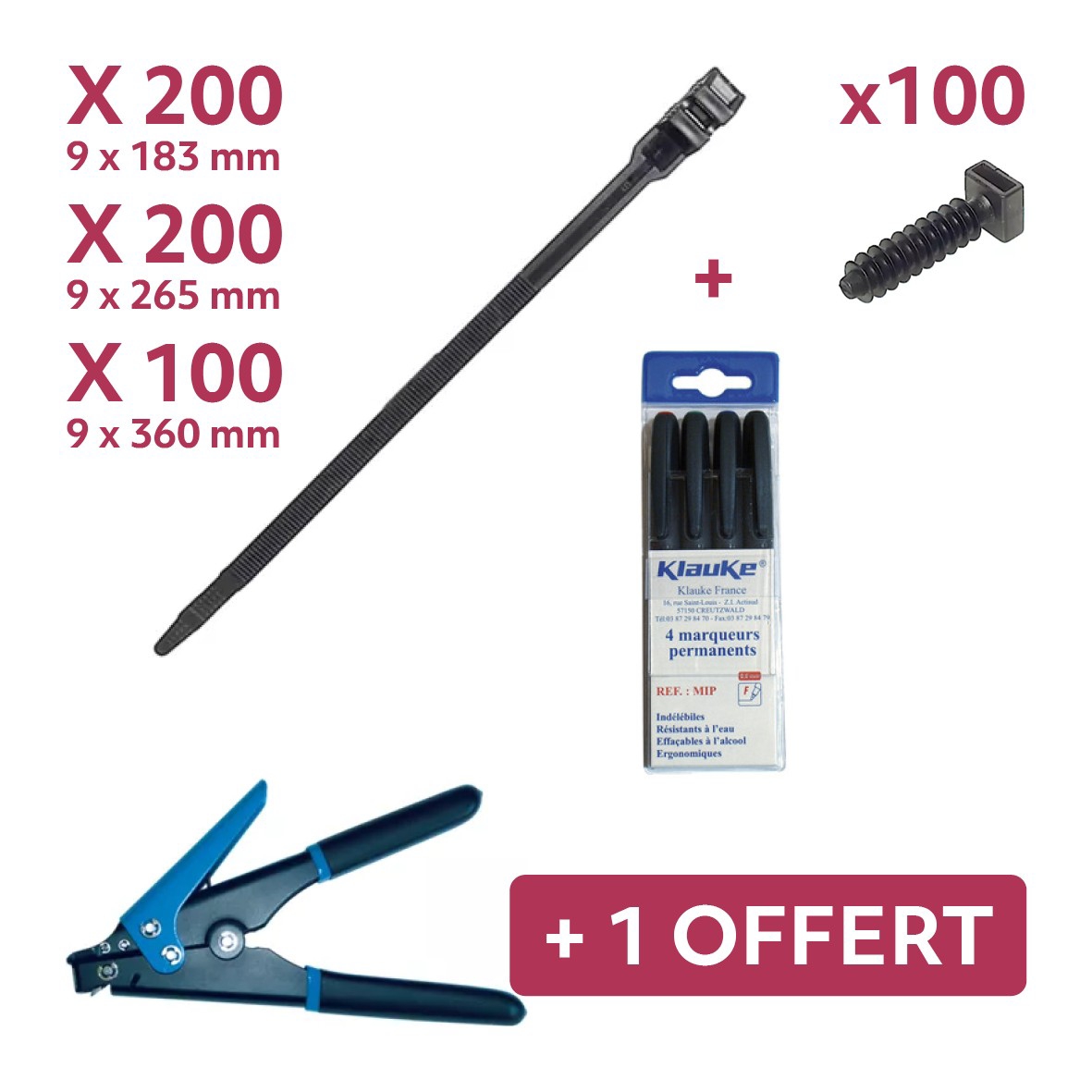 Lot de colliers - embases et marqueurs + pince Klauke