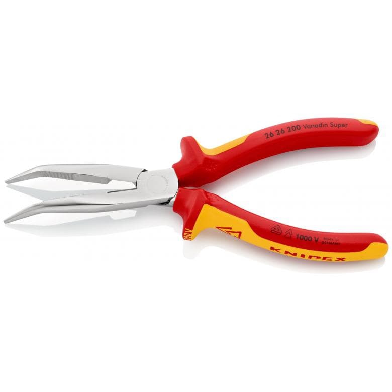 Pince demi-ronde avec tranchant certifiée VDE - bec coudé 2626200 Knipex