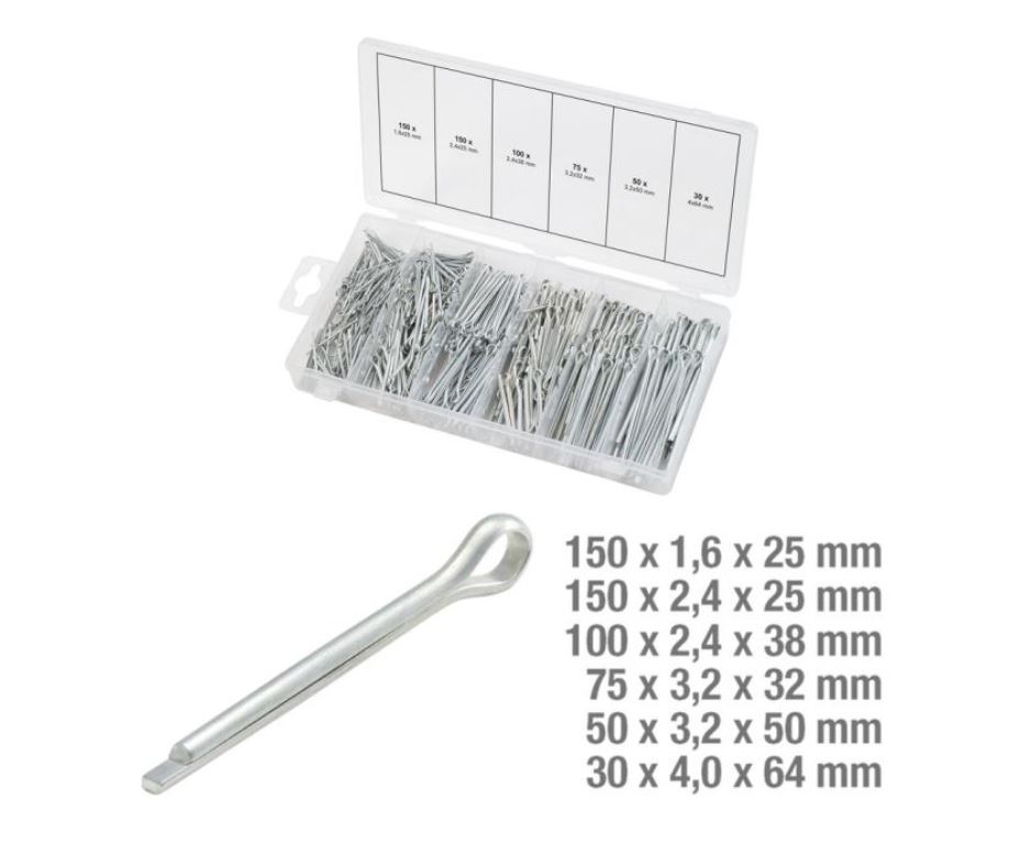 Coffret de 555 pièces - goupilles cylindriques fendues (version droite) DIN 94 KS Tools