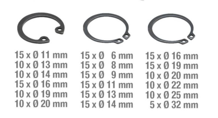 Coffret de 225 pièces - assortiment de circlips intérieurs et extérieurs DIN 471/472 KS Tools