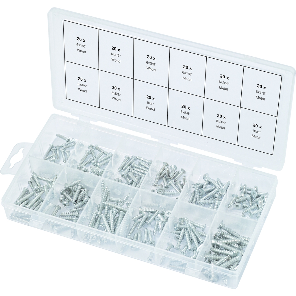 Coffret de 240 vis auto-taraudeuses bois et métal KS Tools