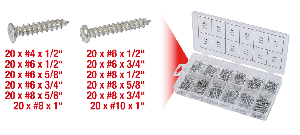 Coffret de 240 vis auto-taraudeuses bois et métal KS Tools